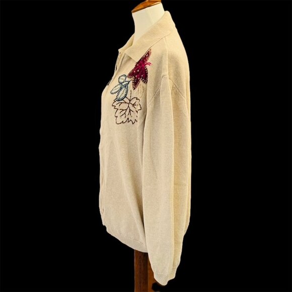 Alfred Dunner Full Zip Cardigan Sz 3X Embroidered Leaves Sequins Beaded Autumn - Picture 6 of 7